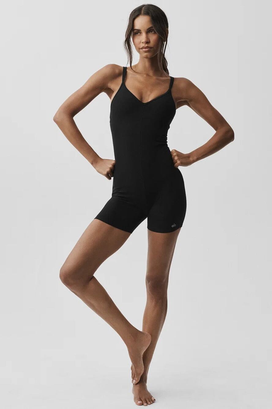 Alo Yoga Alosoft Suns Out Onesie Workout Gym Pilates Black Size Small
